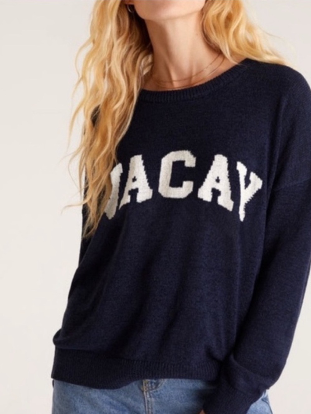 Z Supply Navy Blue Sienna VACAY Knit Sweater Size Large